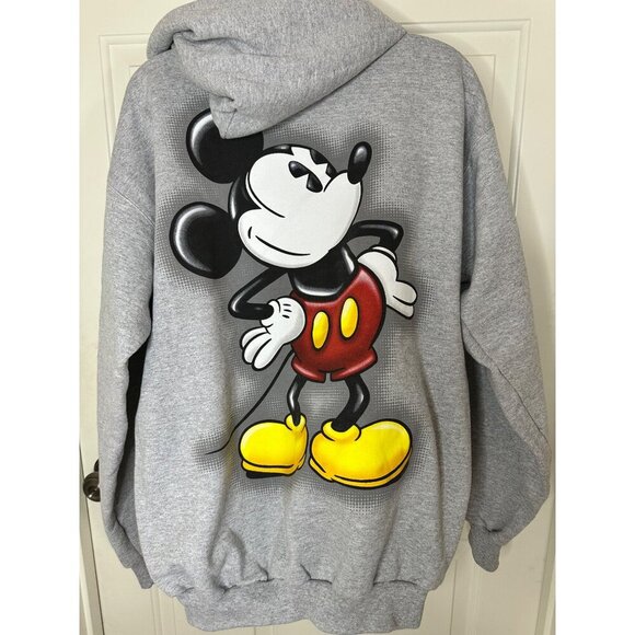 Disneyland Mickey Mouse Gray Zip up Hooded Jacket Medium By Hanes 50% Cotton 50% - Picture 5 of 7
